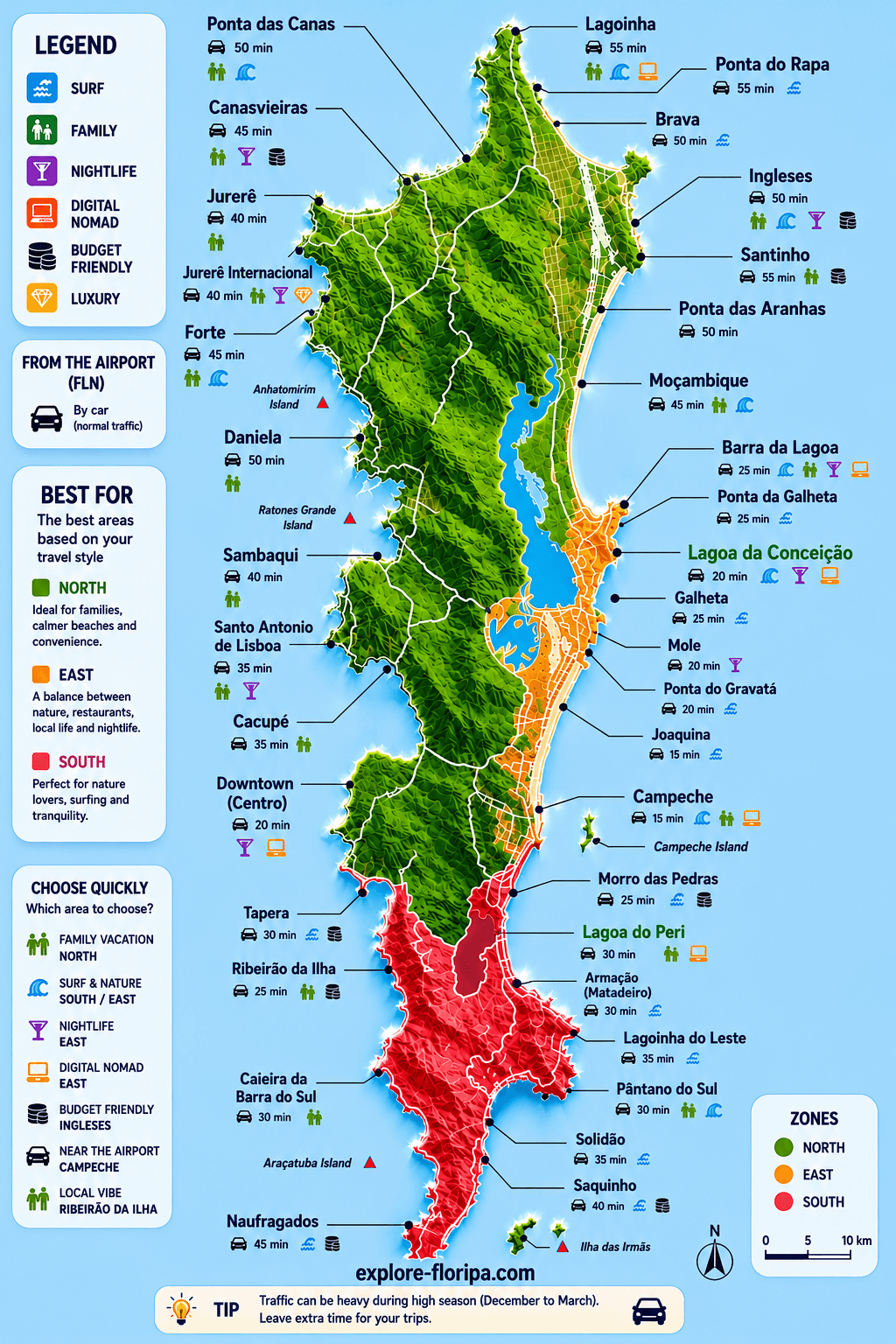 Map of Florianópolis Regions and Beaches