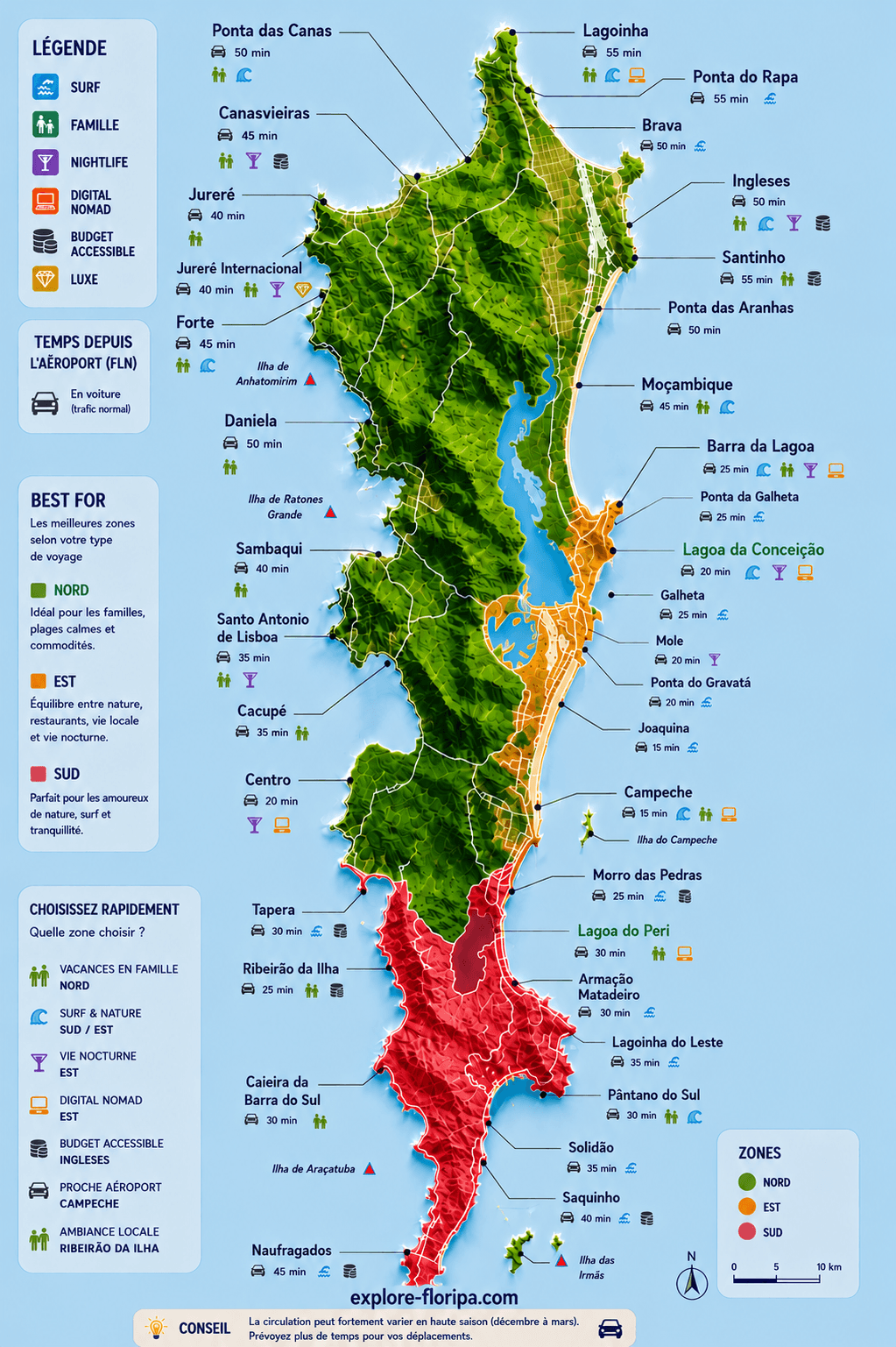 Carte régions et plages de Floarianopolis